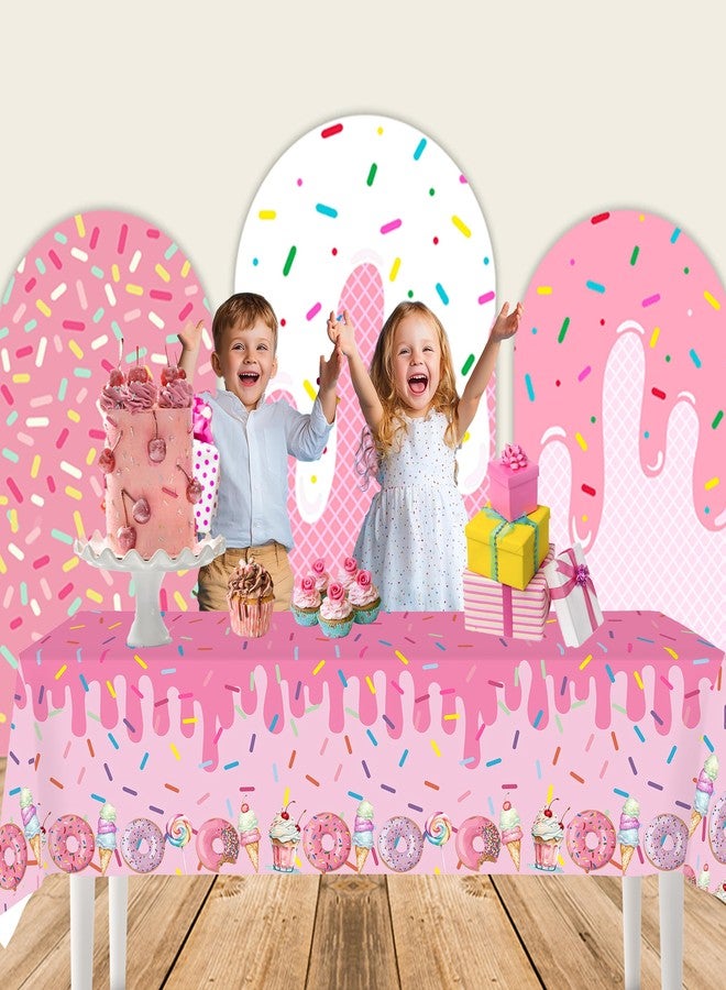 BEOXAGAR 4Pcs Pink Donut Ice Cream Tablecloth Party Decorations for Baby Girl Sweet One Dessert Time Party Supplies, Ideal for Girl Birthday Parties, Baby Showers, Birthday Donut Themed Decorations - Image 5